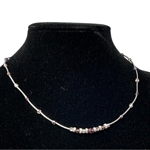 Lia Sophia Pixie Dust Necklace Lavender Iridescent Beaded Signed 16 Inch - Picture 6 of 7